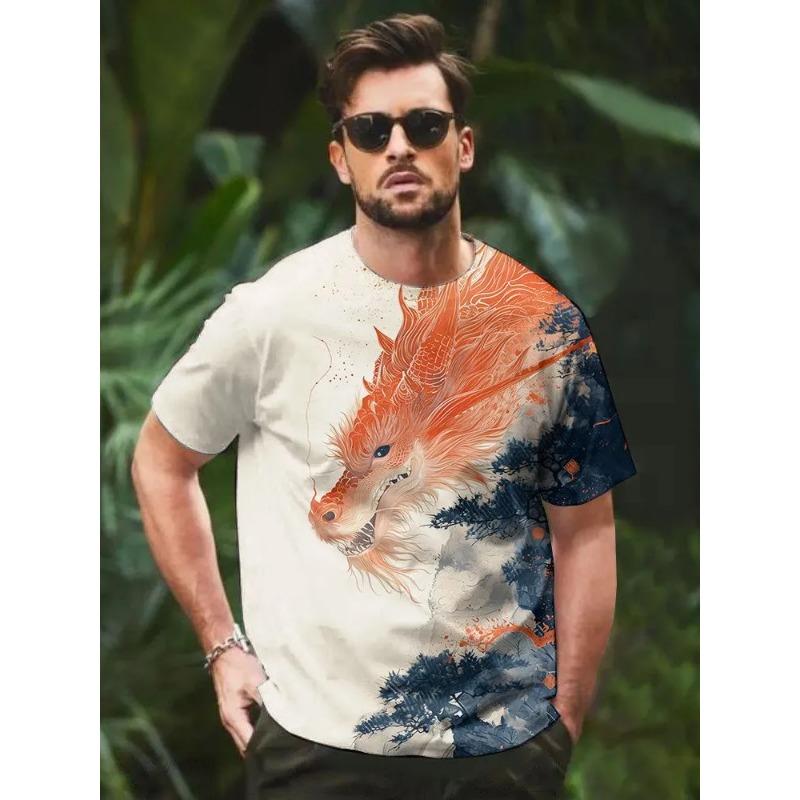 Summer Round Neck 3D Animal Print Top Fashionable Casual Short Sleeved Men's T-shirts