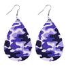 Army Green Camouflage Pu Leather Earrings Water Drop Shape Double-Sided Printing For