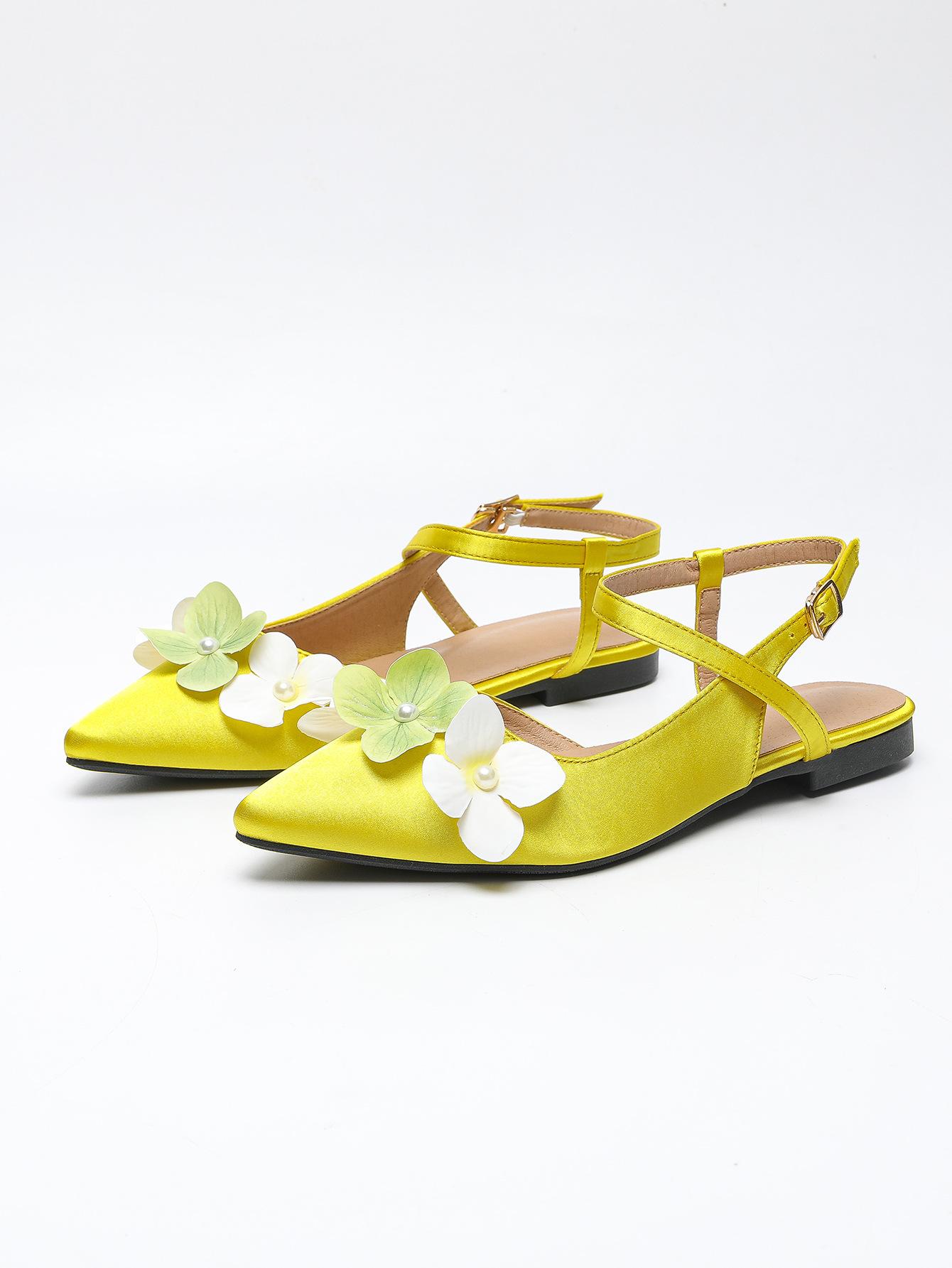 

Туфли на плоской подошве с заостренным цветком, блестки, летние, новые, универсальные, однотонные туфли Мэри Джейн с пряжкой из одного слова 43 жёлтый