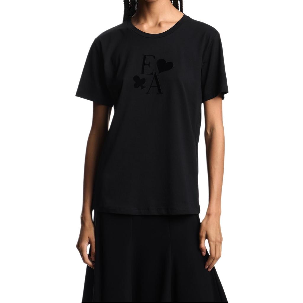 Emporio Armani Logo Flocked Print Cotton Knit T-Shirt Women tops EW002840-AF12597-UC001