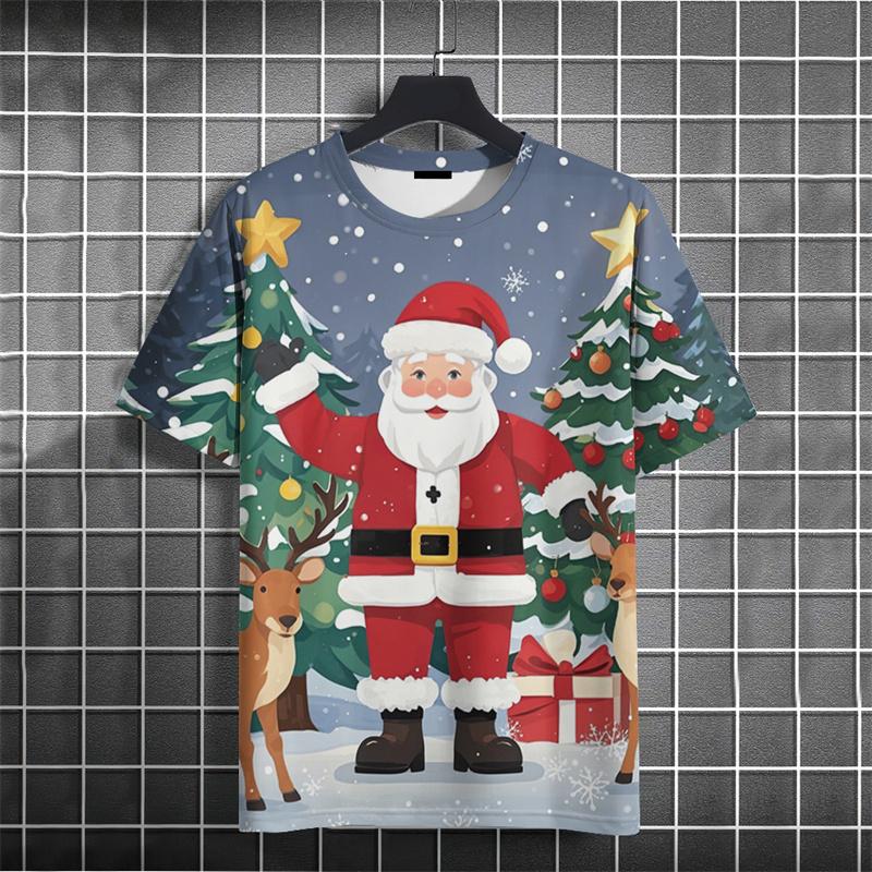 Summer Christmas Tree 3D Print T-Shirts Streetwear Men FashionOversized Casual O-Neck Short Sleeved T Shirt Tees Tops Clothing