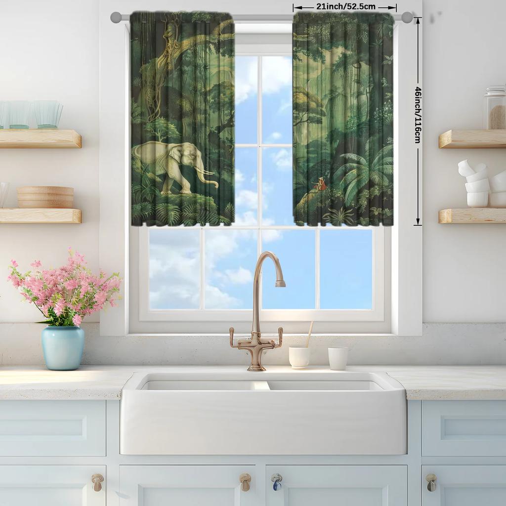 2pcs Jungle Exploration Printed Curtain for Home Decor - Rod Pocket Window Treatment for Bedroom, Office, Kitchen, Living Room