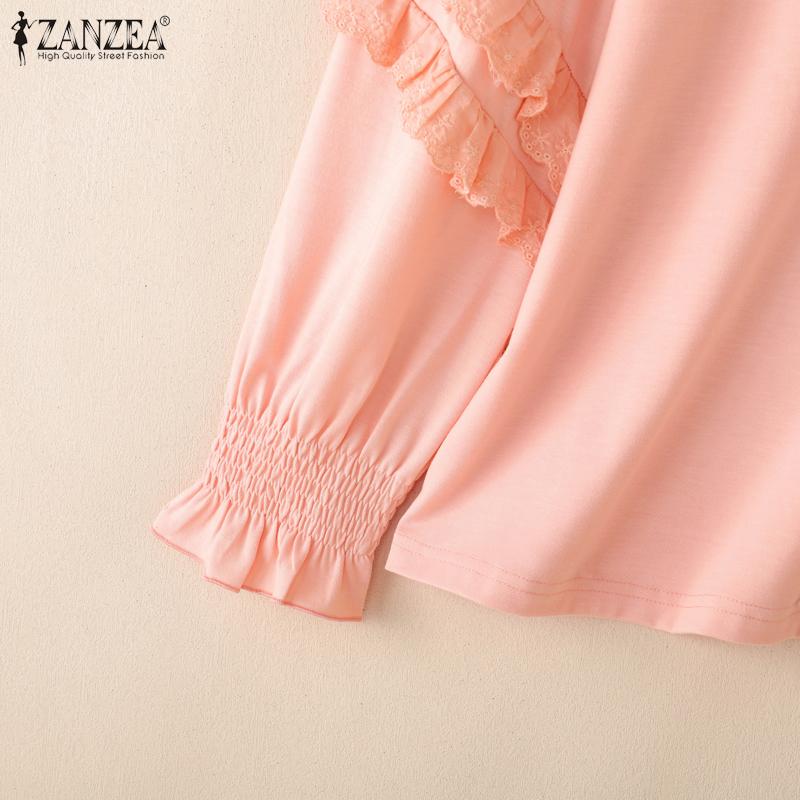 ZANZEA Women Casual Round Neck Loose Long Sleeve Blouse