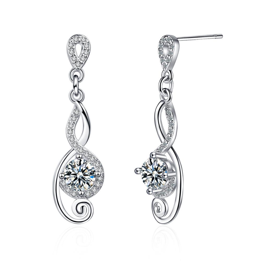 Orecchini a Pendente Forma di Nota in Argento Sterling con Zirconi Rotondi, Orecchini da Matrimonio e Festa, Regalo Gioiello