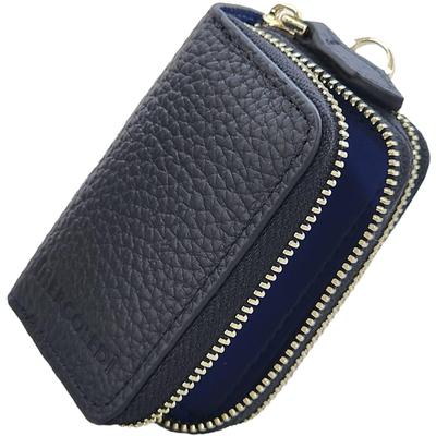MERCOLEDi Key Case, Smart Key Compatible, Genuine Leather, 2 Key Storage, Double Zipper (Black X Navy) for Men and Women