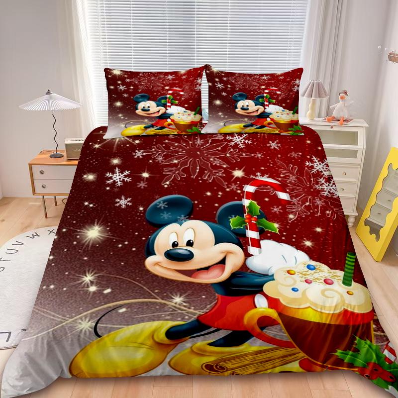 Christmas Mickey 3Pcs Duvet Cover Minnie Merry Christmas Cartoon Bedding Set Twin Full For Children Holiday Gifts Bedroom Decor