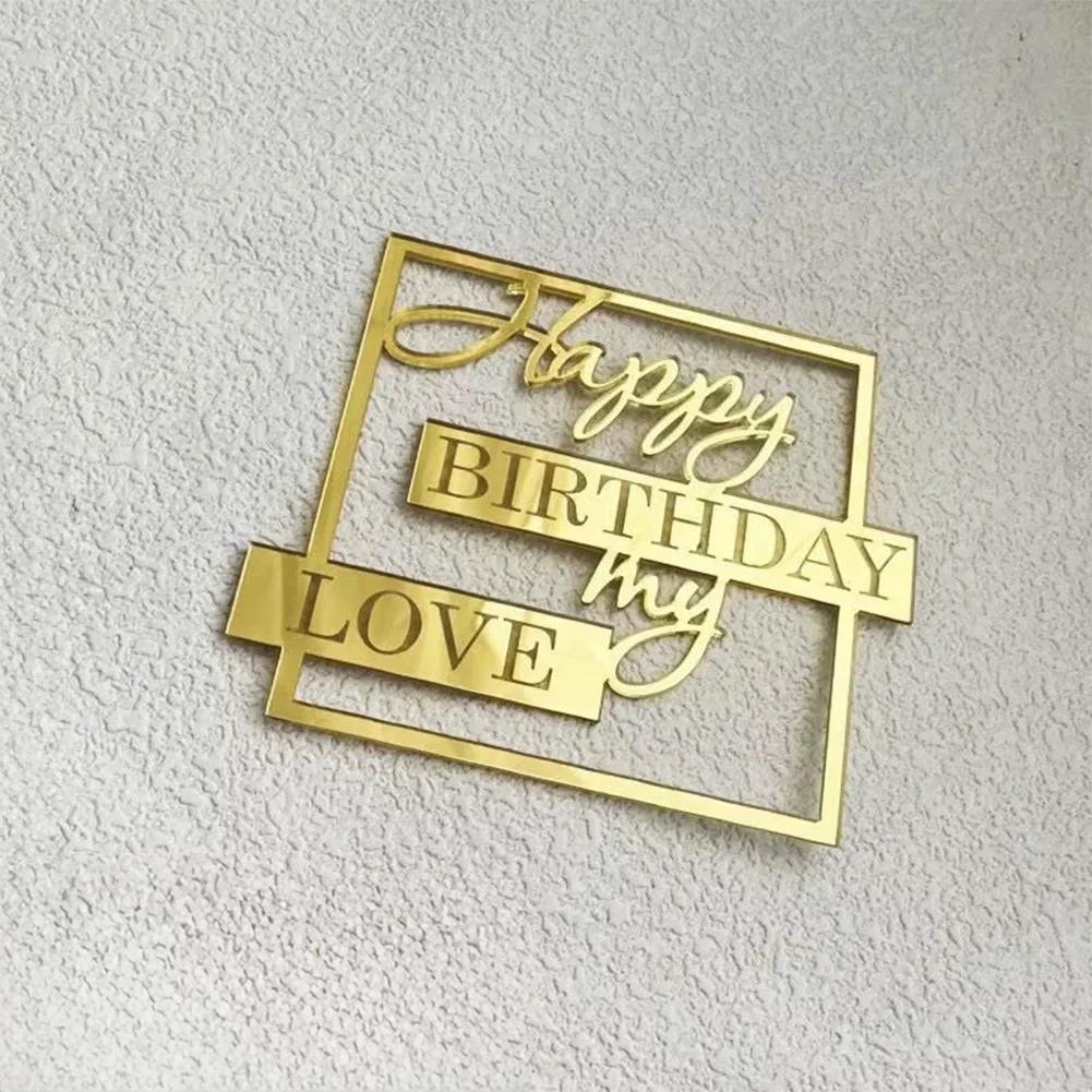 Nová dětská narozeninová party boční vlaječka na dort pro miminko Dárek Zlatý akrylátový Happy Birthday Dortové ozdoby Dortové ozdoby Potřeby na pečení