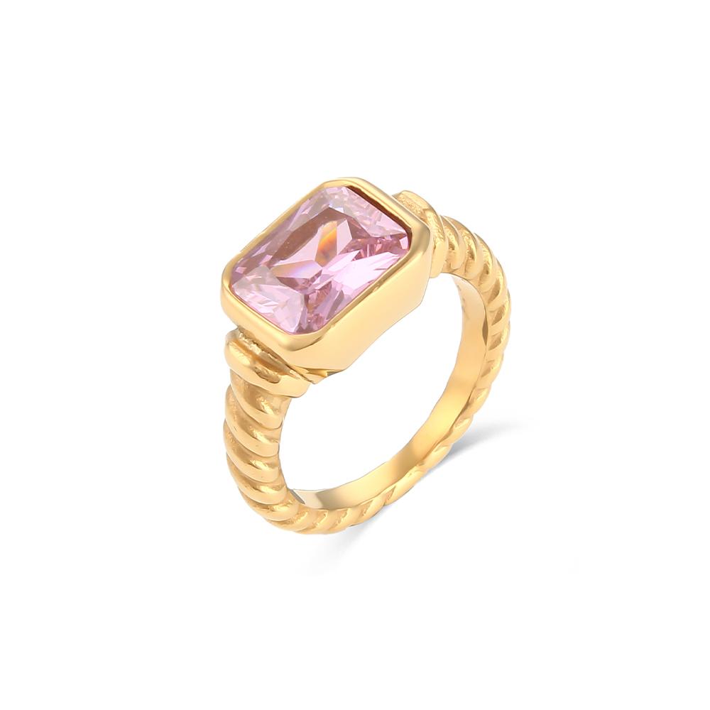 

E.B.belle Christmas Jewelry Luxury Texture Engraved Side Rectangle 3A Zircon Stone Rings For Women Stainless Steel Gold Gem Ring 6