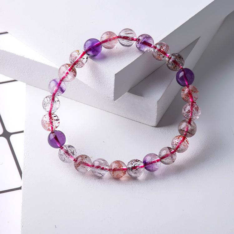 Amethyst, Moonstone, Green Phantom, Garnet, Tourmaline, Aquamarine & Quartz Crystal Bracelet