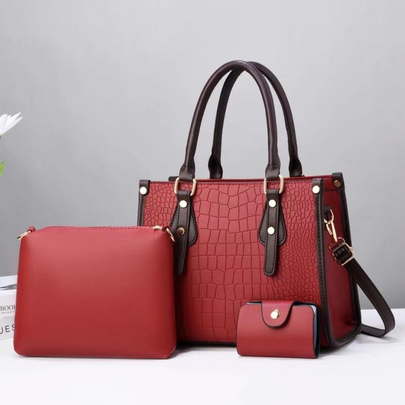 

Three-piece set, mother and child bag, stone pattern, shoulder oblique span texture, women s bag texture, large-capacity handbag 3in1bags. красный