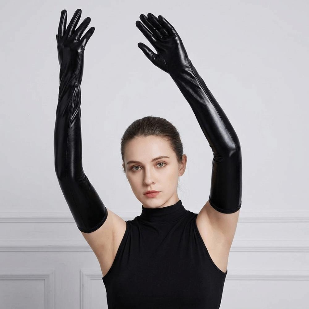 Hip Hop Long Gloves Skinny Etiquette Mittens Shiny Patent Leather Gloves Stage Performance