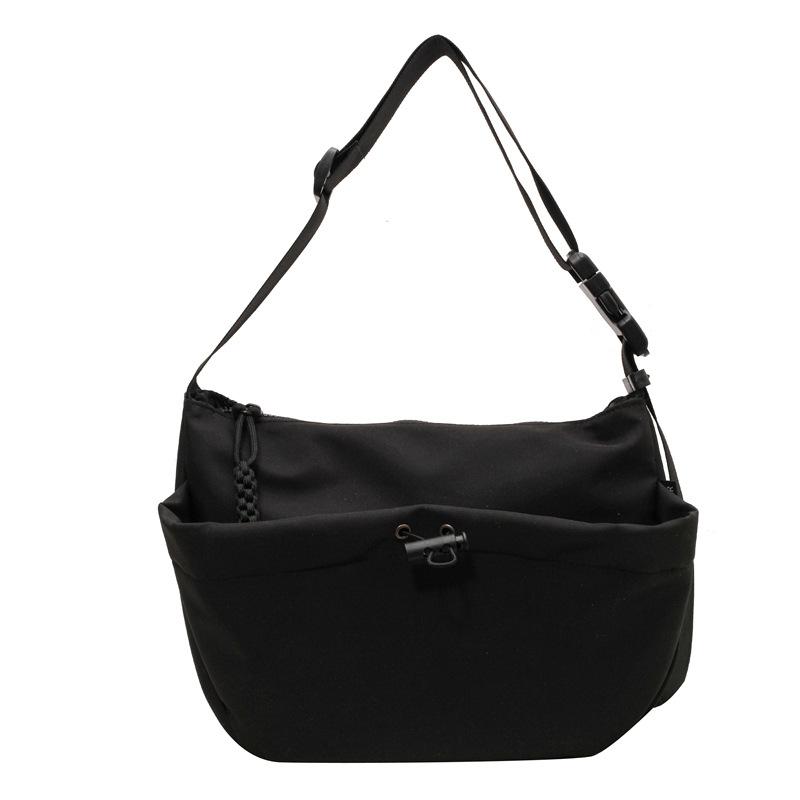 

Specially for Solid Color Oxford Fabric Crossbody Bag Casual Cloth Bag Drawstring Wide Shoulder Strap Shoulder Bag one size fits all чёрный