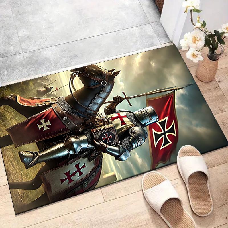 Cross Templars Knight Polyester Carpet, Soft Indoor Mat for Office Chair, Living Room, Computer Desk - Decorative Home Office Rug Design