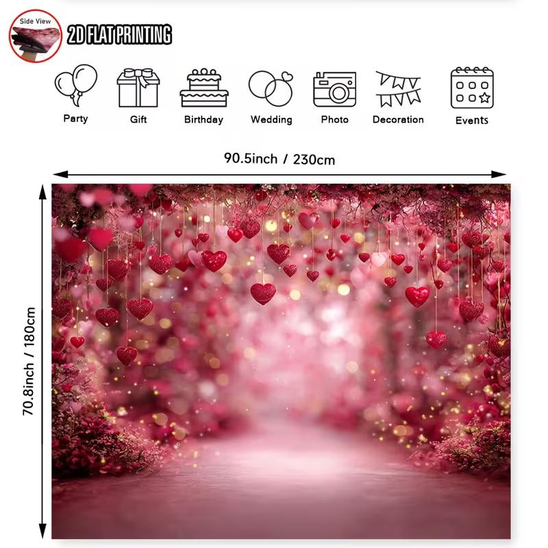 2D Enchanted Red Hanging Hearts Backdrop with Bokeh Lights