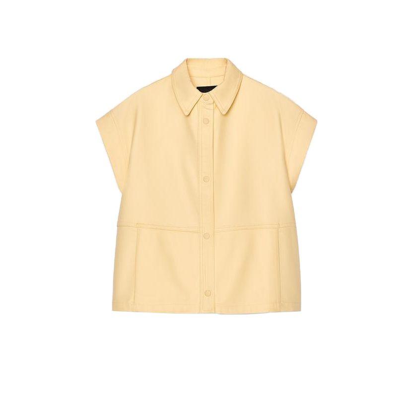 Cotton Blend Lapel Sleeveless Drop Shoulder Design Loose Vest 5216065 Mid Waist Wide Leg Pants 5216064