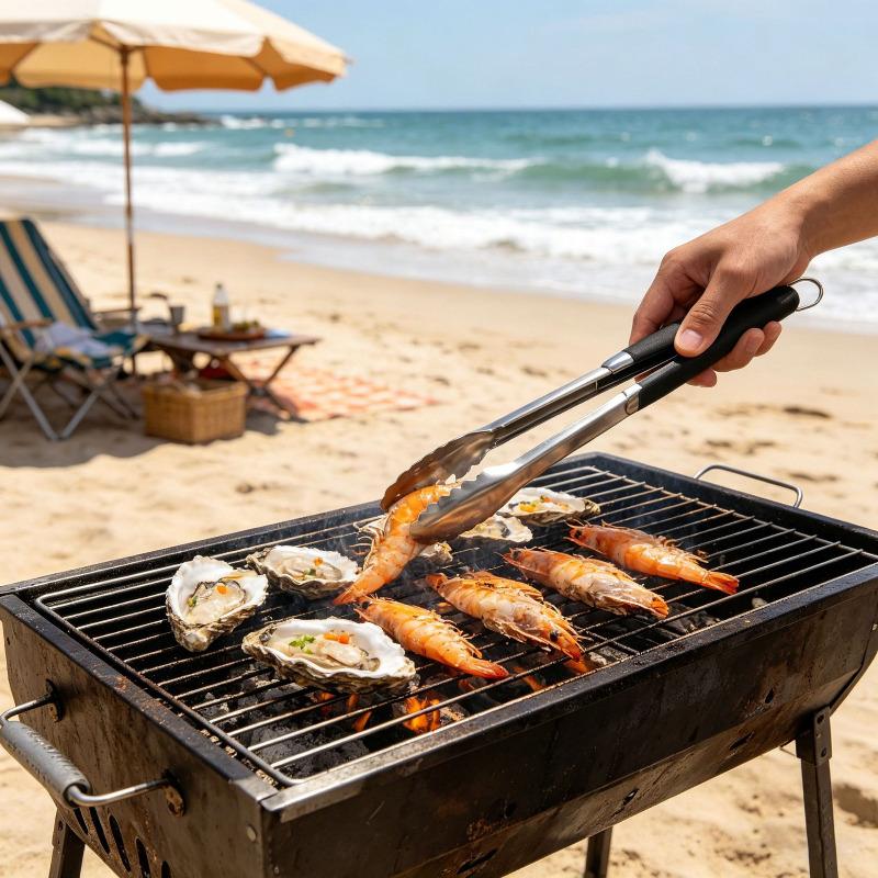 BBQ Set Stainless Steel Barbecue Tools Kit With Grill Brush Clamp Shovel And Fork For Outdoor Camping