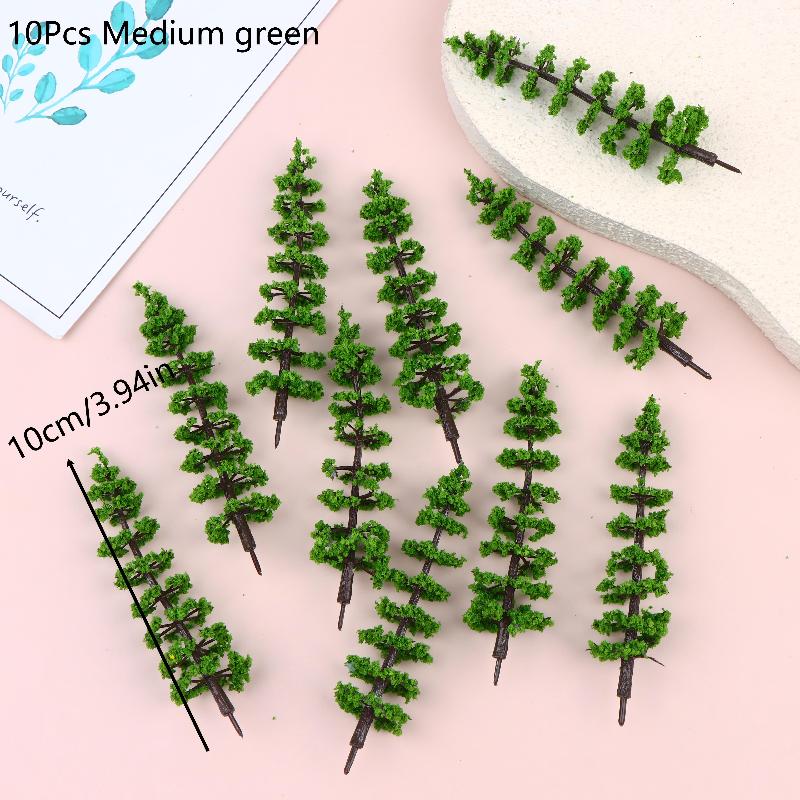10Pcs Simulation Mini Green Tree Model Dollhouses Garden Landscape Ornaments Dollhouse Railway Street Scene Decoration