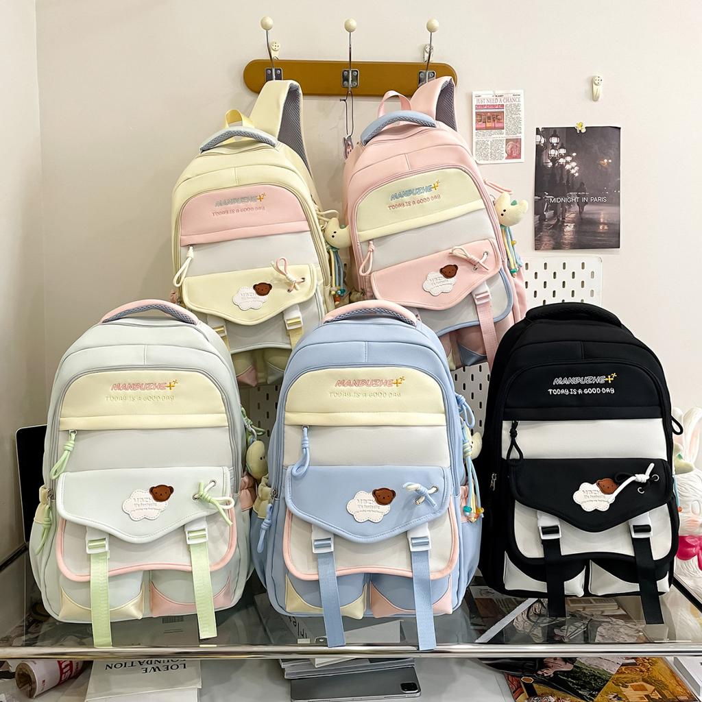 Junior high school student schoolbag female cute color matching large-capacity computer backpack practical thickened wear-resistant casual backpack