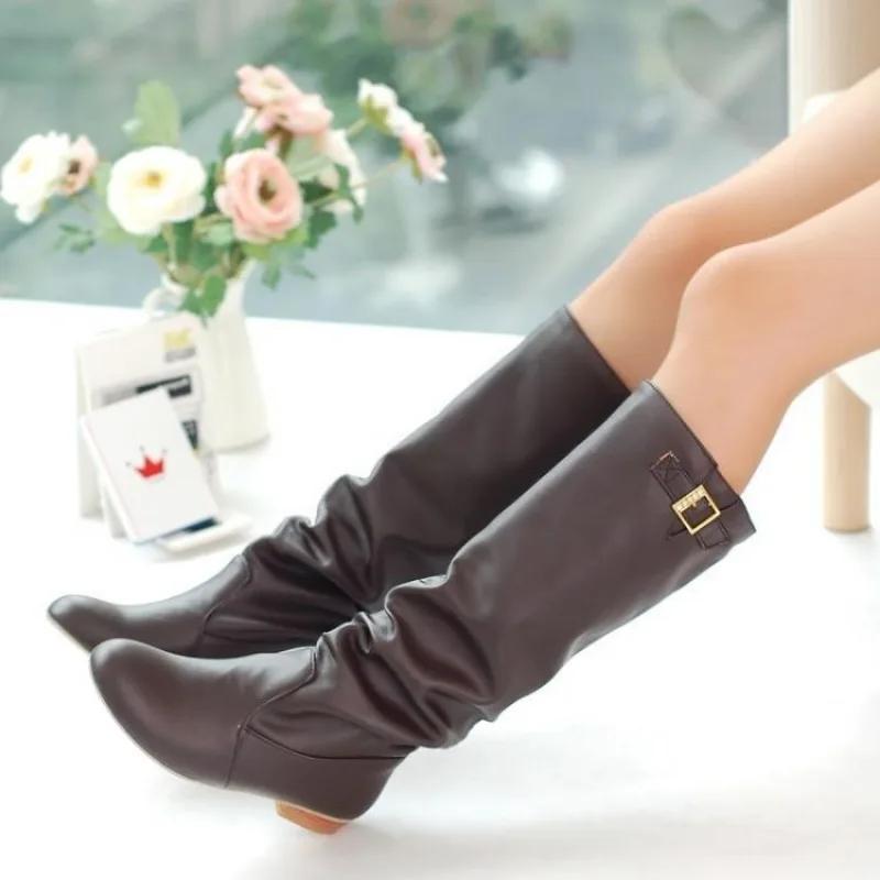 Women's Boots Knee High Bohemian Sexy Knight Boots 3CM Square Heel Metal Decoration New High Boots for Party Club Women Shoe