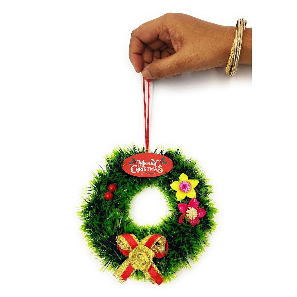 Christmas Designer  Wreath 4.5inch Diameter- (Green Pine, 4Pcs)