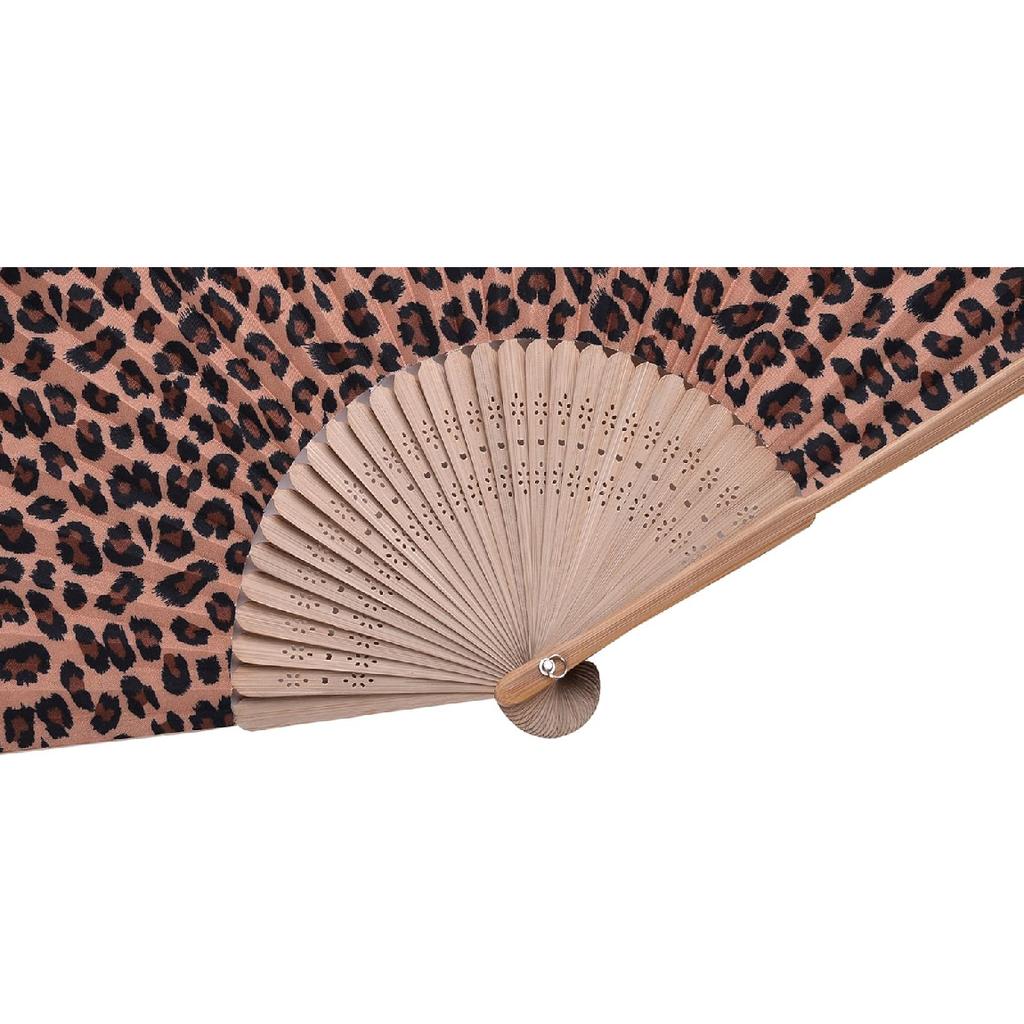 Hand Fan Bamboo Leopard Printed Folding Fan Cotton For Party Wedding Gift with Fan Cover