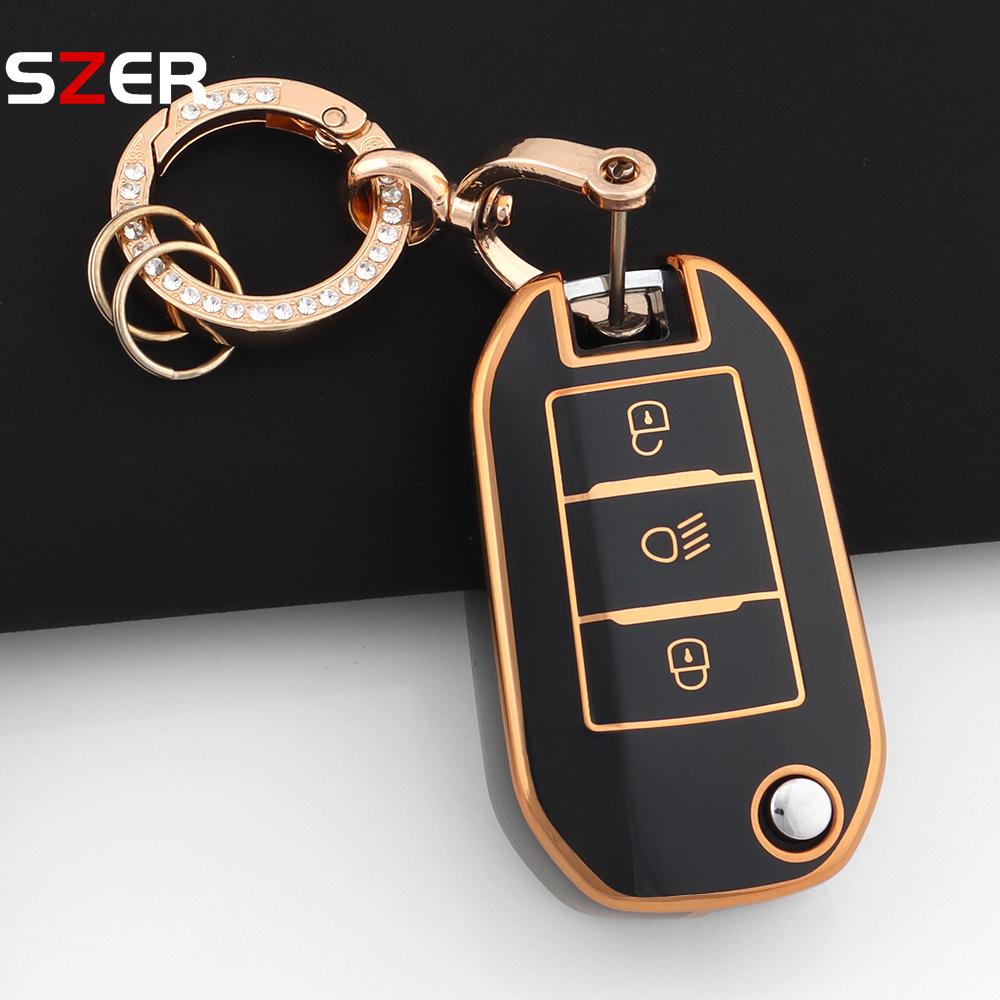 New Tpu Car Key Case Cover For Peugeot 208 308 408 508 2008 3008 4008 5008 For Citroen C3 C4 Cactus C6 C8 Protector Fob Keychain