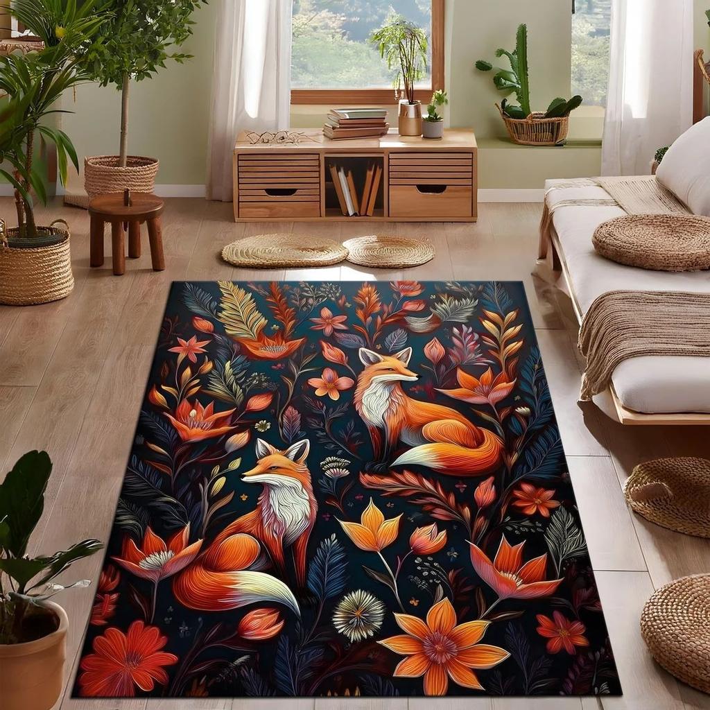 French Retro Carpet Plant Butterfly Fox Flower Rug Anti Dirty and Wear-resistant Bedside Mat Rugs Living Room Bedroom Decor