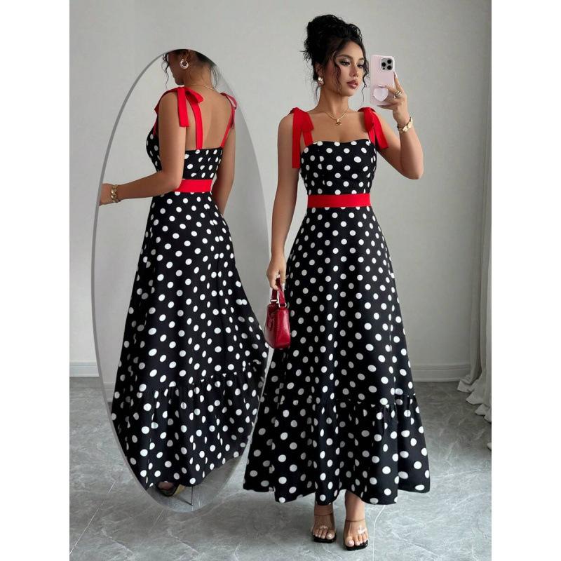 Europe, America 2026 summer new polka dot waist thin temperament fashion casual suspender dress XS