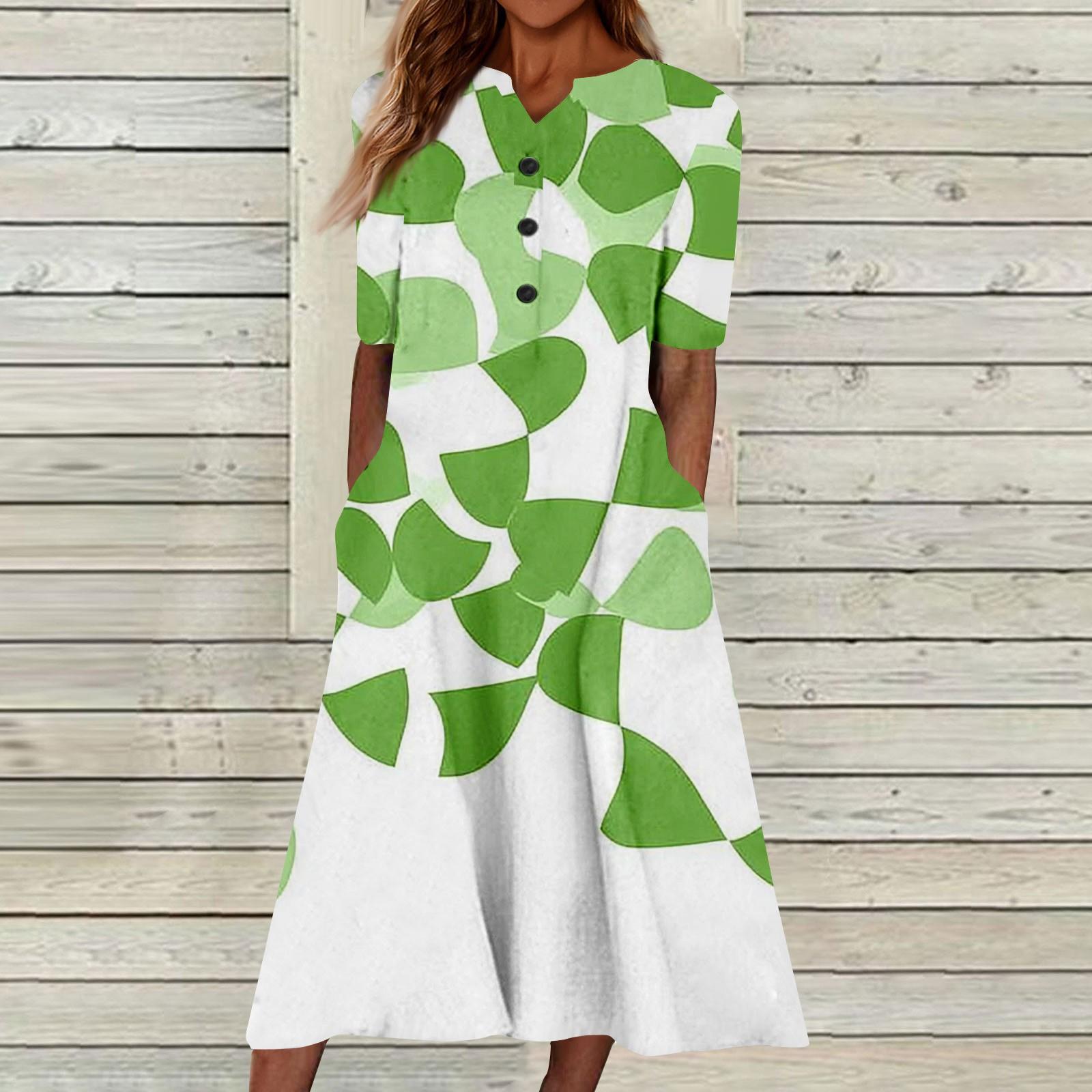 

Жіночий літній повсякденний квітковий одяг (градієнт) Сукня з короткими рукавами з принтом L зелений