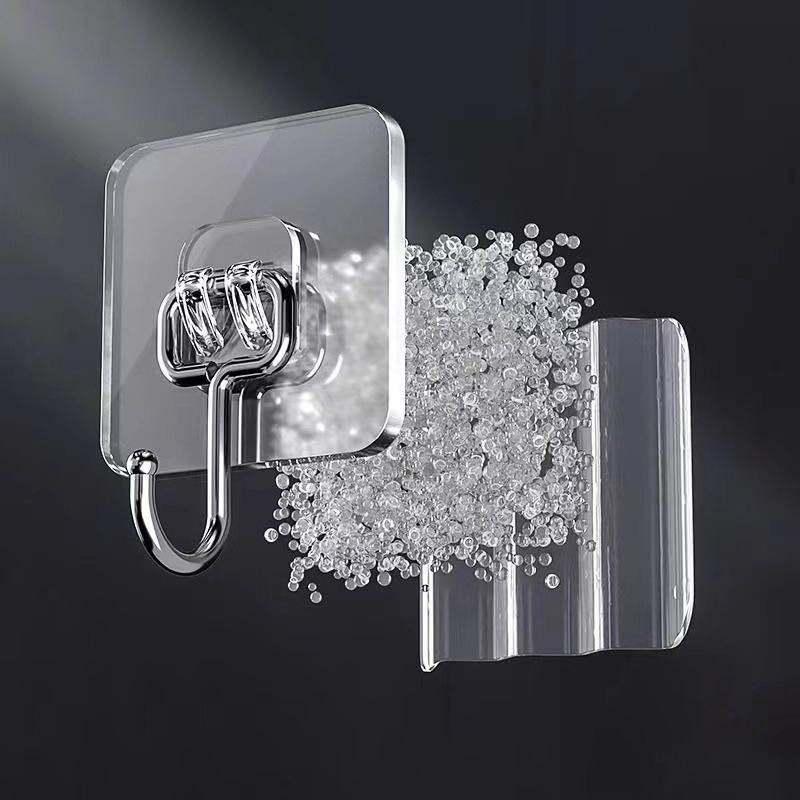 1Pcs Large Hook Transparent Stainless Steel Strong Self Adhesive Hooks Key Storage Hanger For Kitchen Bathroom
