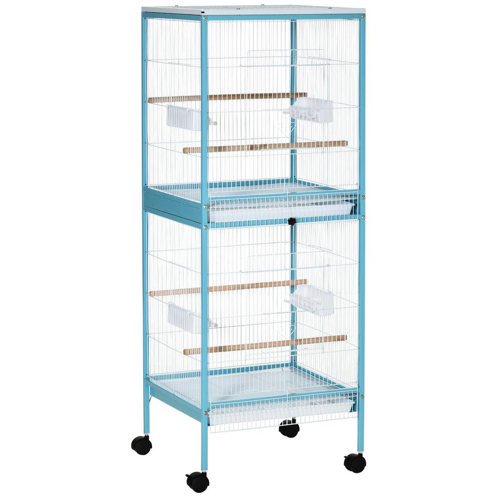 2-in-1 Bird Cage Indoor Aviary with 4 Wheels and Removable Trays, 51.5x50x140cm