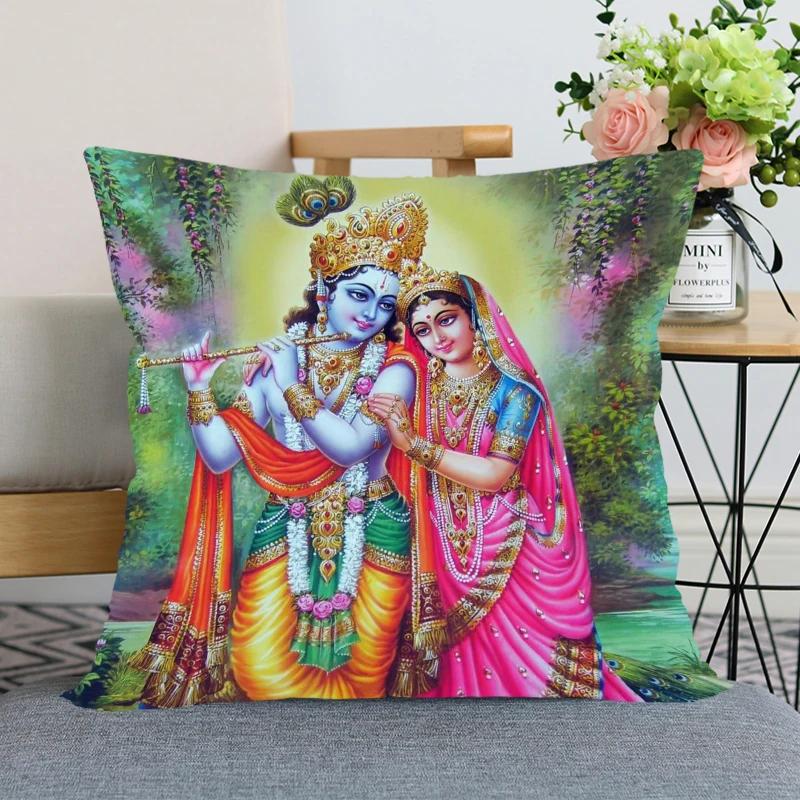 New Nice Radha Krishna Anime Pillow Cover Bedroom Home Office Decorative Pillowcase Square Zipper Pillow case Satin Soft Cover