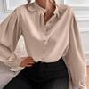 Spring 2024 Elegant Women’s Lapel Shirt Long Sleeve Button Up Solid Color Loose Fit