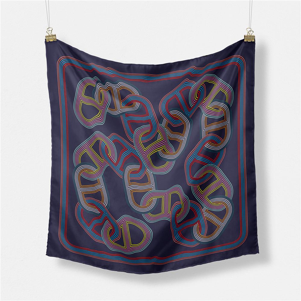 53Cm   Chain Rope Print Square Scarf Woman 100% Twill Silk Scarf Women Bandana Luxury Headband Hijab Neckerchief