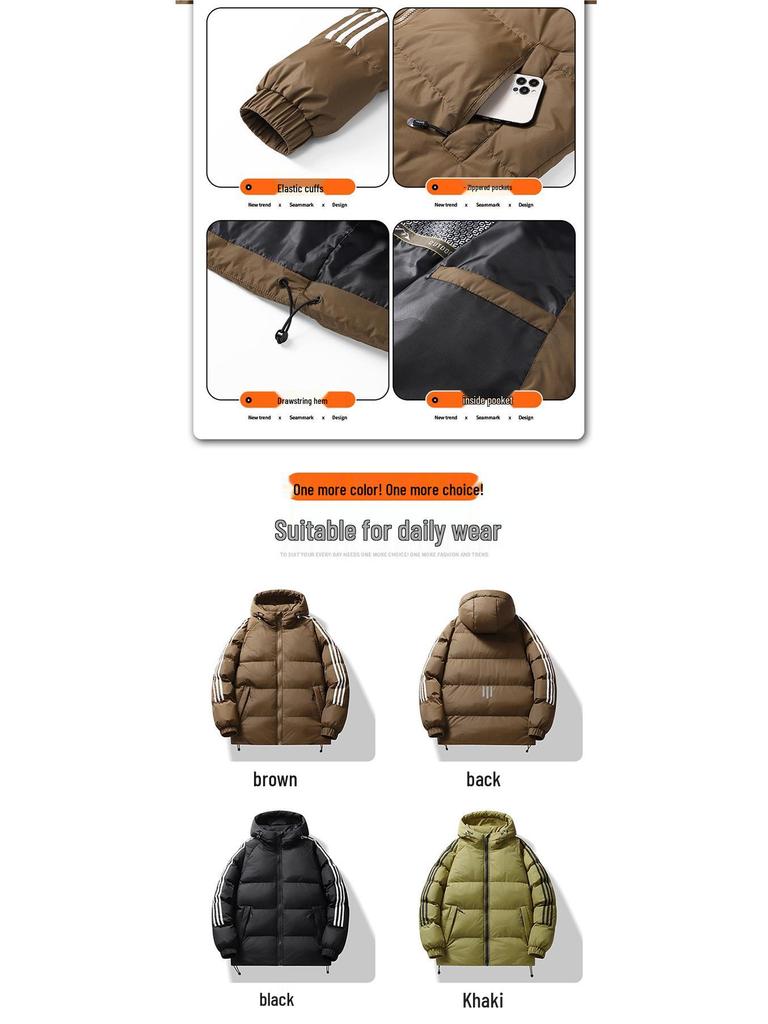 Graphene Black Gold Striped Unisex Hooded Cotton-Padded Jacket for Autumn/Winter