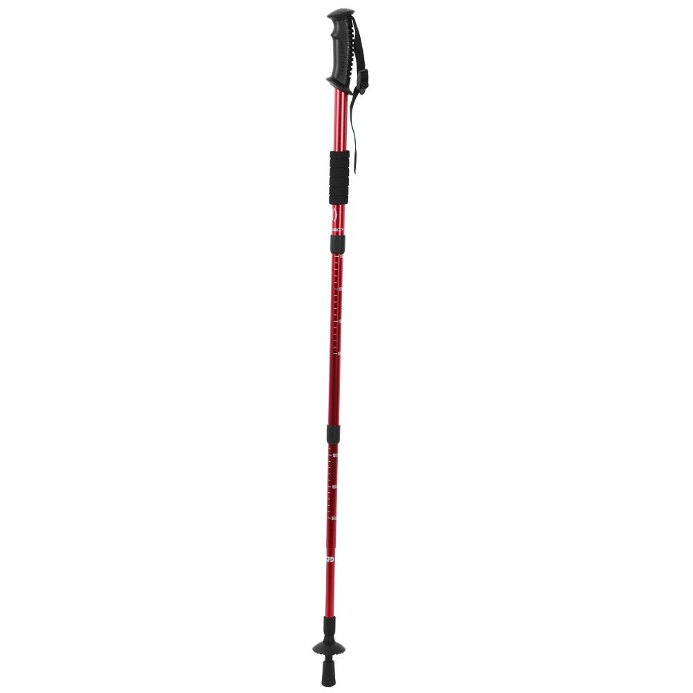Outdoor Aluminium Alloy 4 Sections Suspension Straight Handle Trekking Pole Walking Stick Alpenstock for Climbing