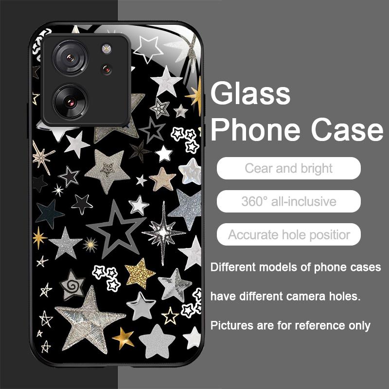 Tempered Glass Phone Case for Motorola Moto G85 G84 G75 G55 Edge 50 Fusion 40 Neo 30 Pro Luxury Retro Style Stars Moon Y2K Cover