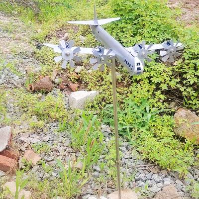 Moară de vânt avion super-fortăreață 3D Sculptură moară de vânt avion Spinner metalic Moară de vânt avion pentru decorare grădină exterioară