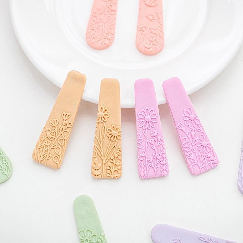 Ergonomic Floral Pattern Clay Embossing Roller For Polymer Jewelry Making Earrings Crafting Supplies Rolling Pin