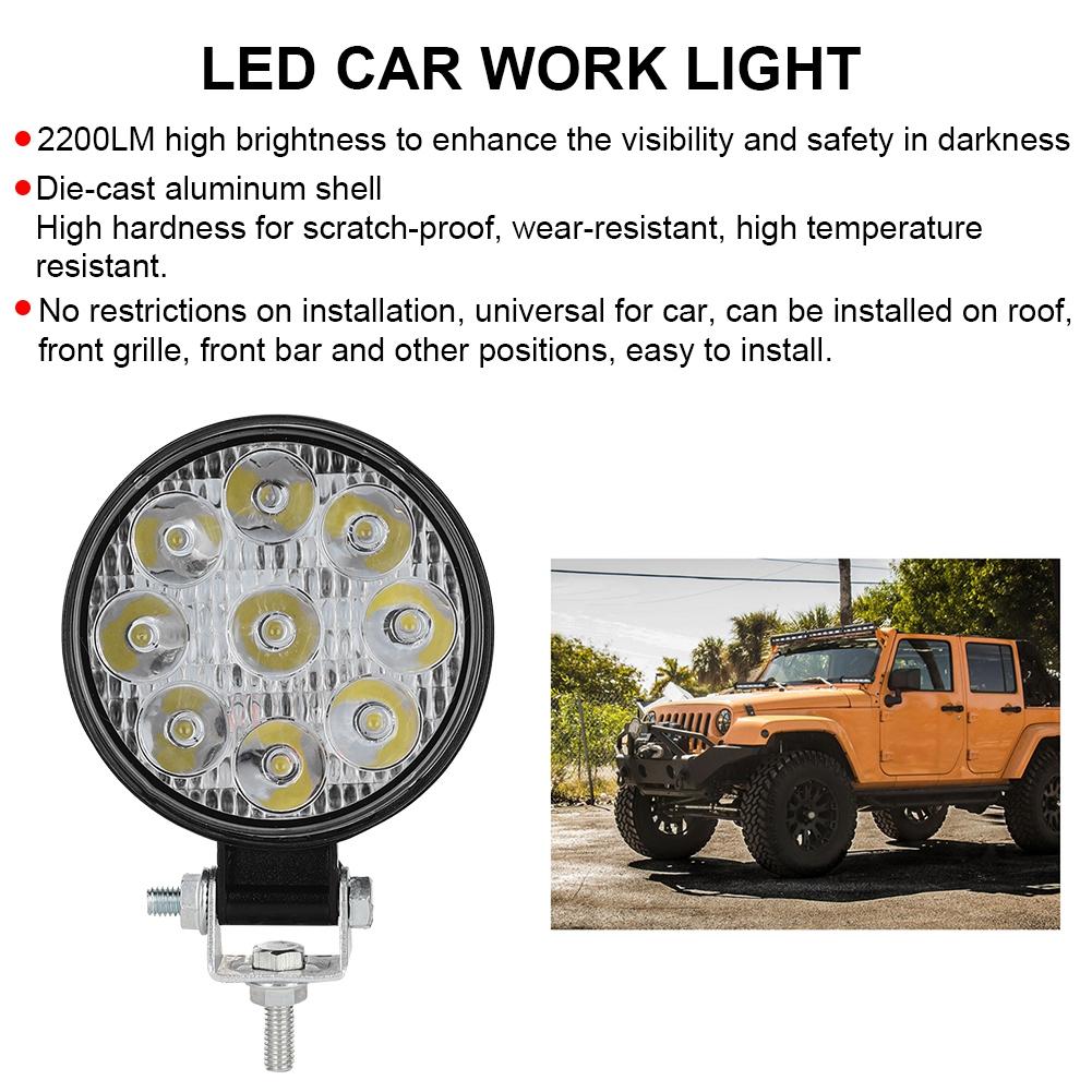 27W 9LED Round Mini Work Light Auxiliary Lamp Light for Car Motorcycle Truck Forklift BoatBlack
