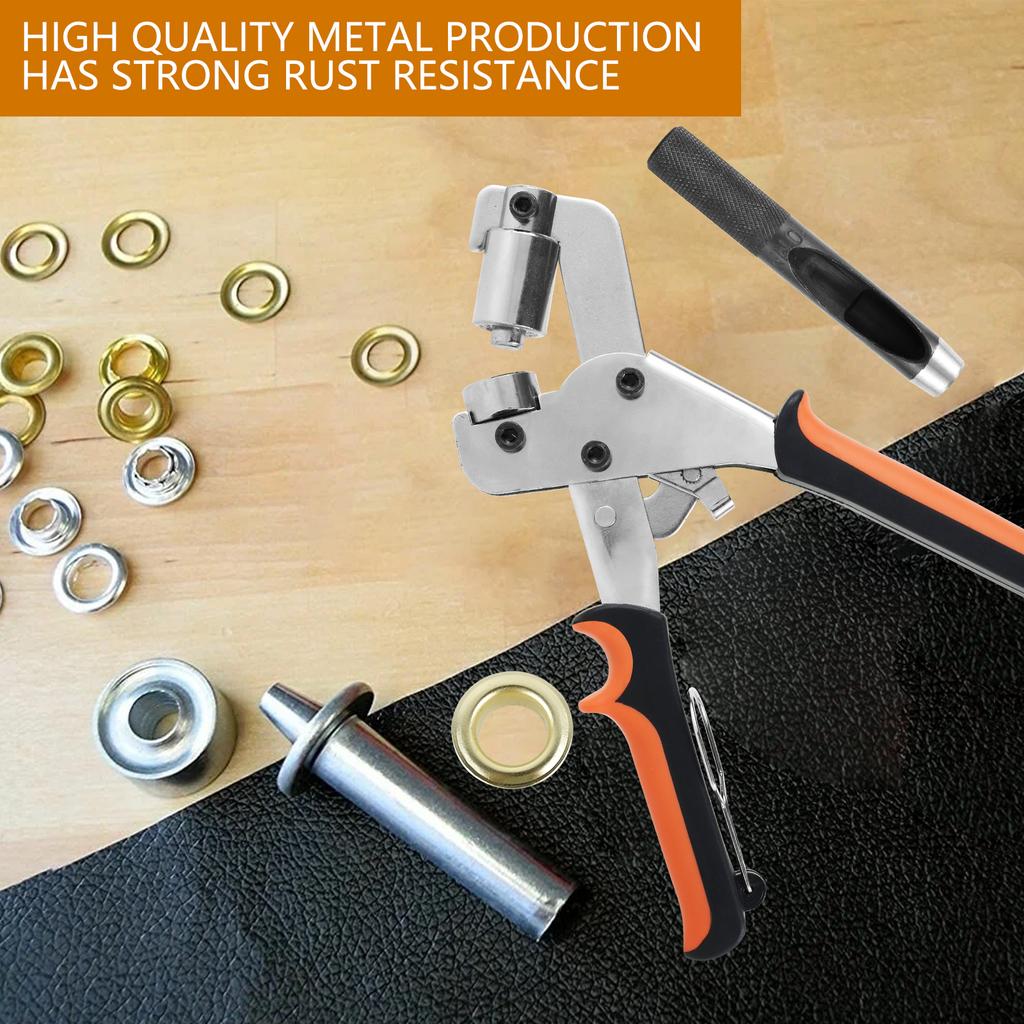 New Grommet Tool Kit Handheld Hole Punch Pliers Portable Grommet Hand Press Machine Manual Puncher W/ 500pcs 10.5mm Eyelets