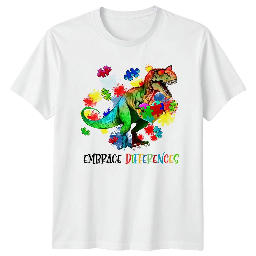 Embrace Differences Autism Awareness Dinosaur Puzzle Heart TShirt S