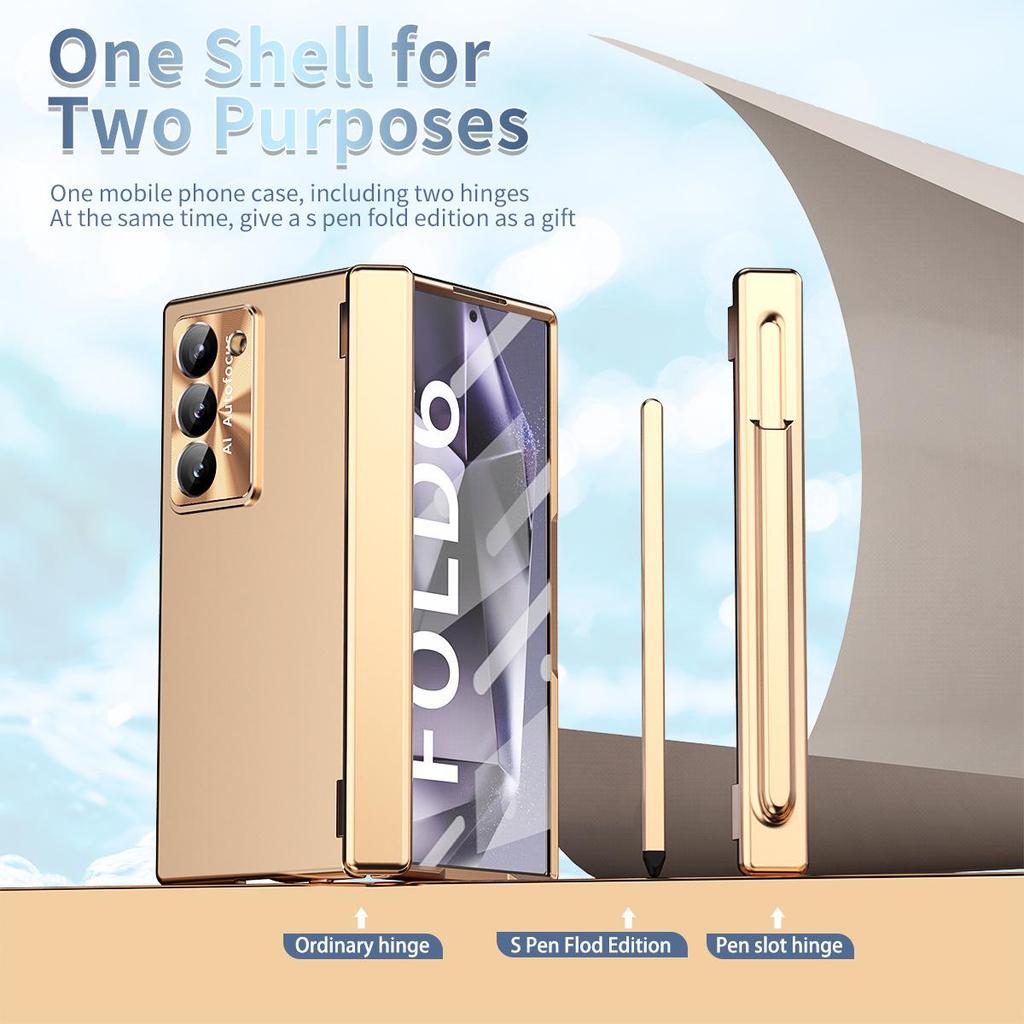 Compatible Samsung Z Fold7/6 Case with Dual Hinge Pen Slot, Pen Shell Film, Full Coverage, and Drop-proof Protection.