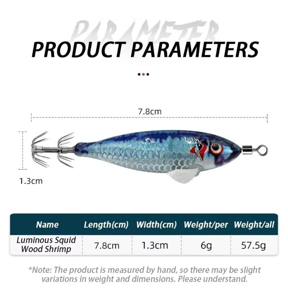 5PCS/BOX 7.8mm Size Glowing Squid Jig 6g Weight Squid Fishing Lure  Night Fishing