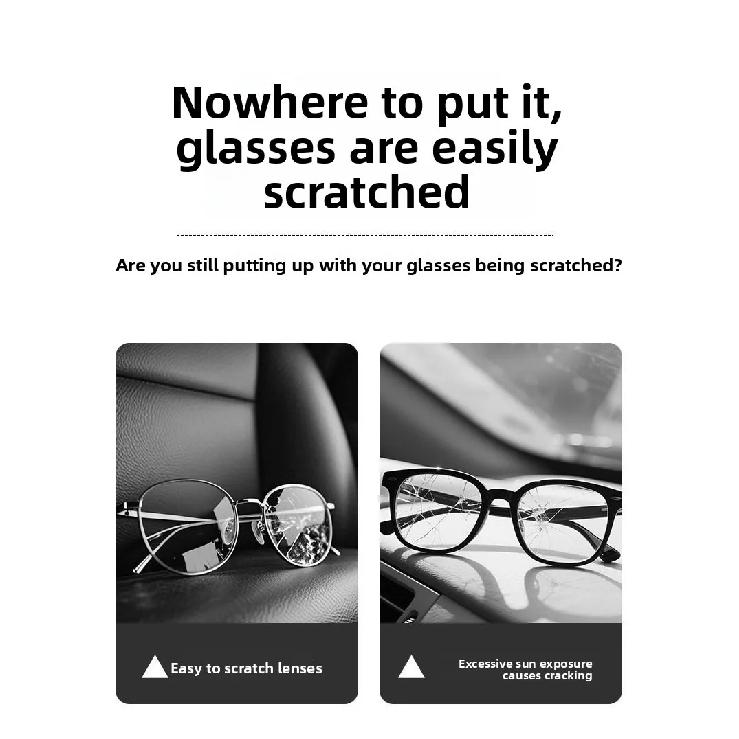 Sunglass Holder for Car, Magnetic Leather Sunglasses Holder and Ticket Card Clip, Universal for Different Size Glasses