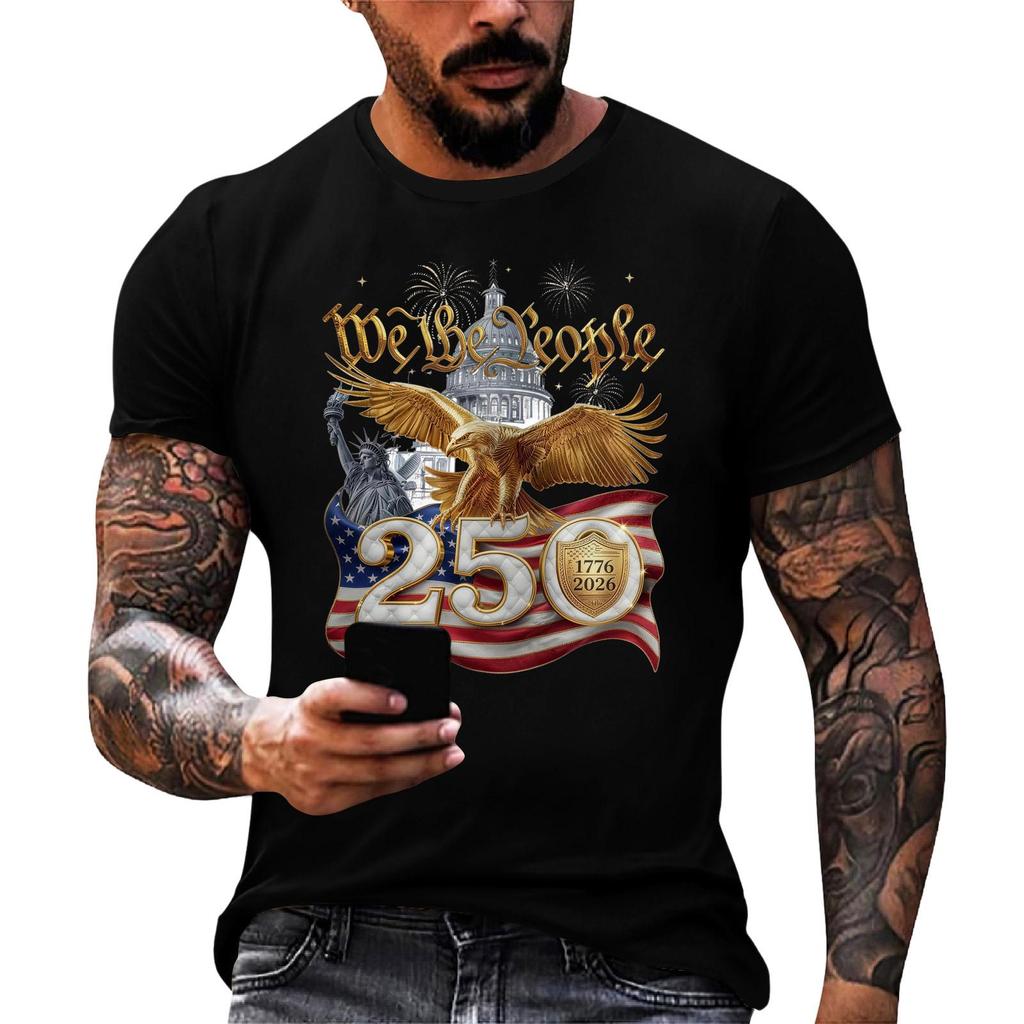 Men's Casual Short Sleeve T Shirt Flag Print Graphic Tee Comfortable Fit Crew Neck Lightweight Fabric