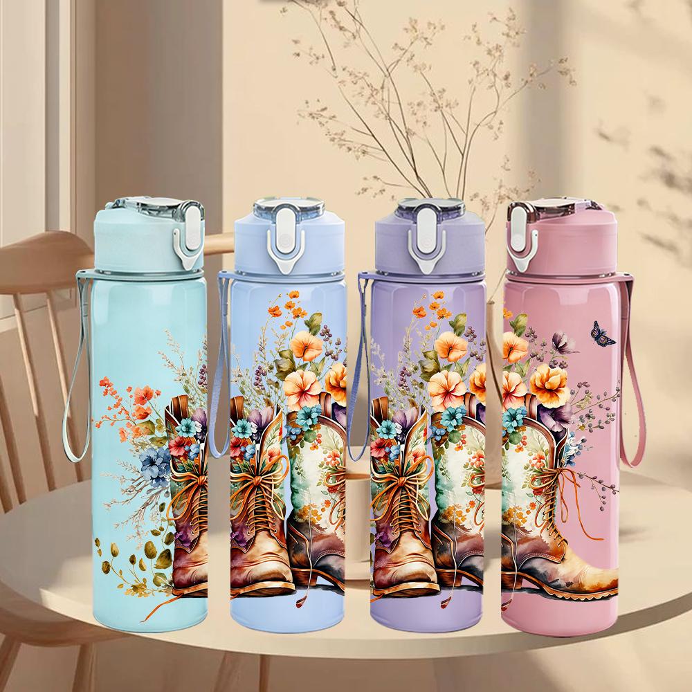 1PC Cowboy Hat Rose Valentine 750ml Color Plastic Sports Water Bottle Leakproof Flip Straw Lid Suitable for Sports Office Home Use