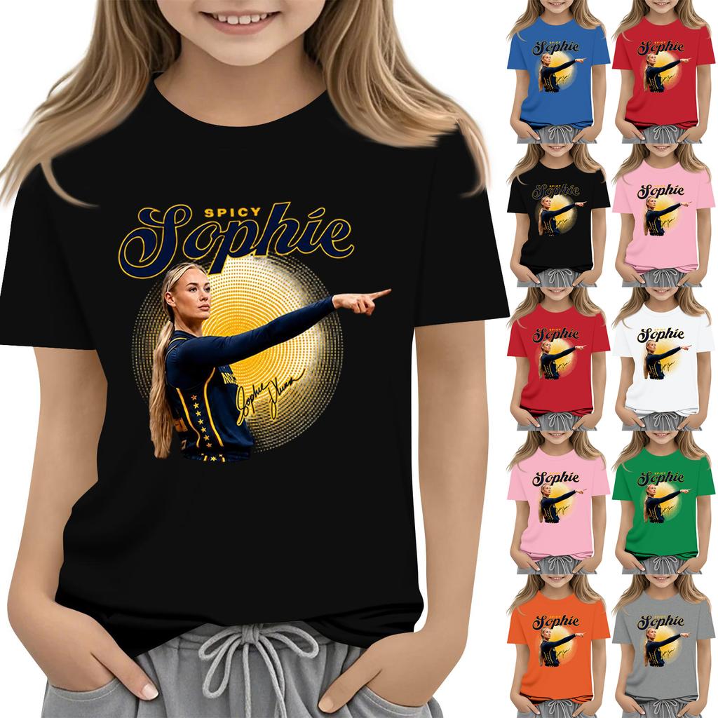 Kids Printed Round Neck Short Sleeve Loose Fit T-Shirt Casual Summer Top