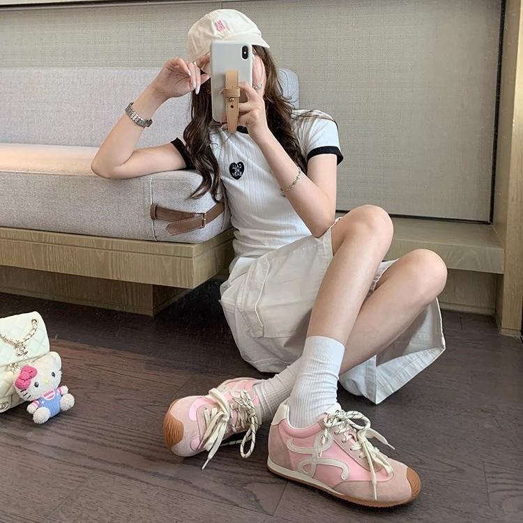 [Su Yinyin] 7cm version~ inner height increase retro small crooked head mandarin duck shoelaces casual shoes German training shoes women's Forrest G