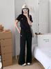 Korean Style Embroidered T-shirt & Wide-Leg Pants Two-Piece Set - Women's Summer Fashion Sportswear